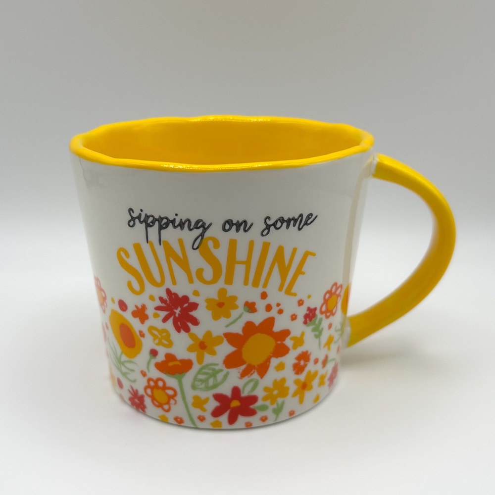 TAG “Sipping on Some Sunshine” Large Floral Mug Yellow Handle